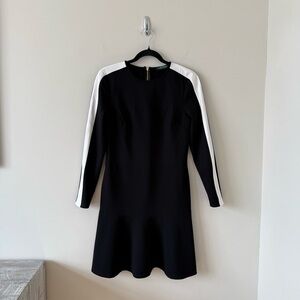 Ralph Lauren Black and White Stripe Fit and Flare Midi Dress Long Sleeve